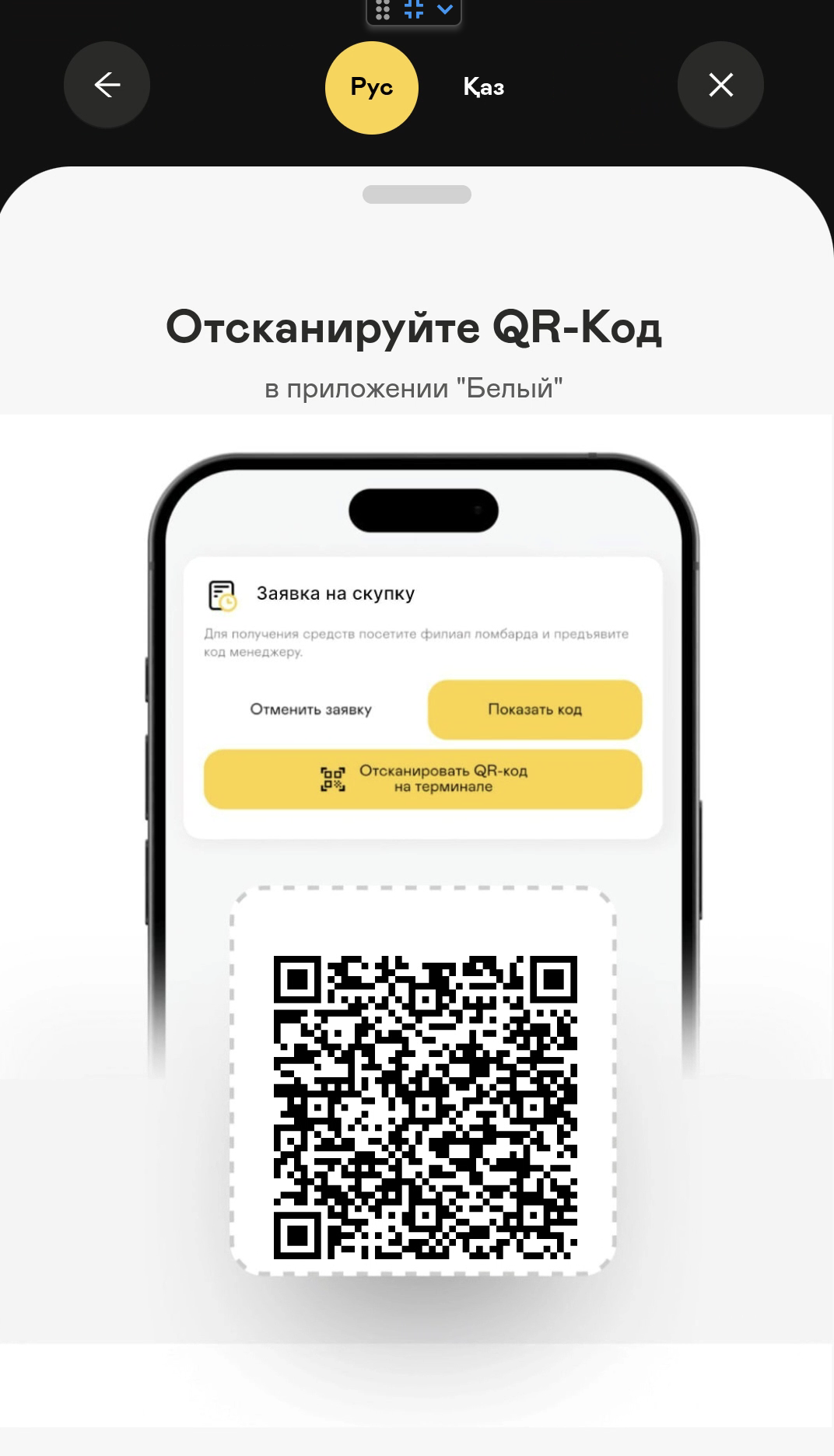 Экран SmartBox: отсканируйте QR-код в приложении «Белый»